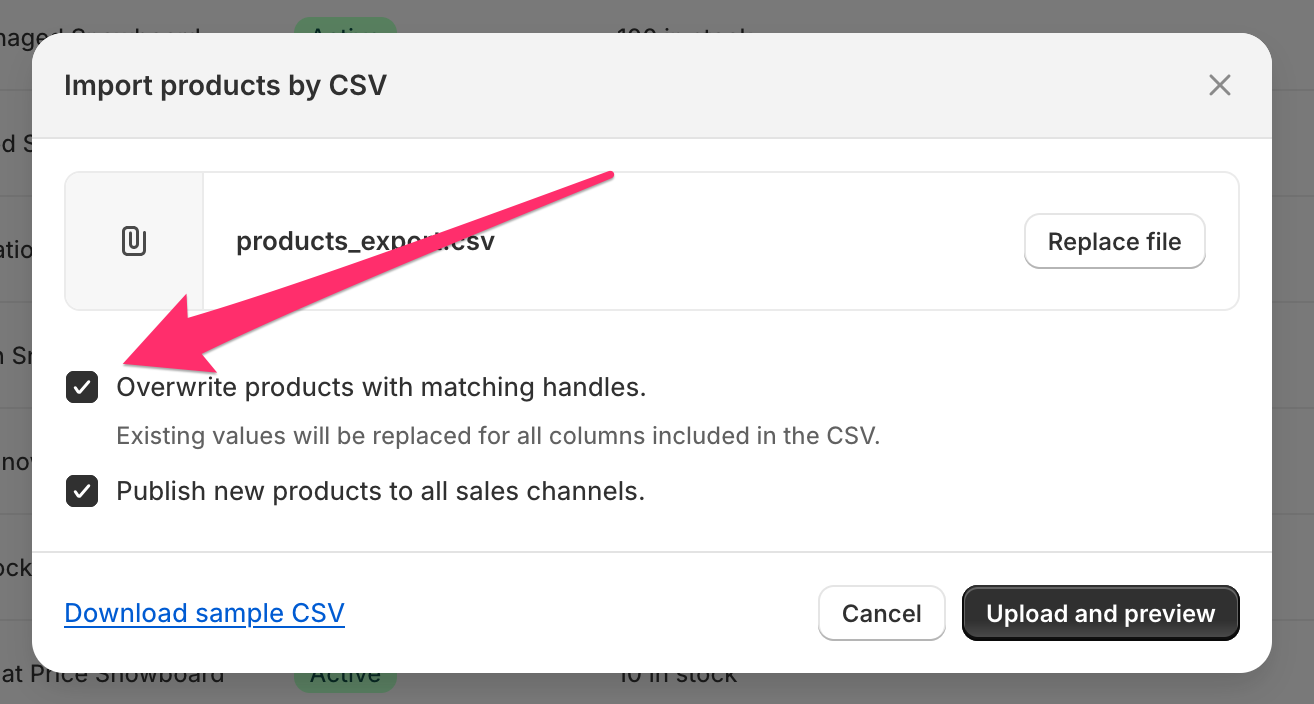 overwrite products option